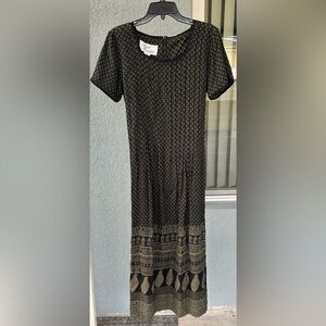 Vintage Sarah Elizabeth Modest Midi Ethnic Paisley Border Prairie Dress Sz 12